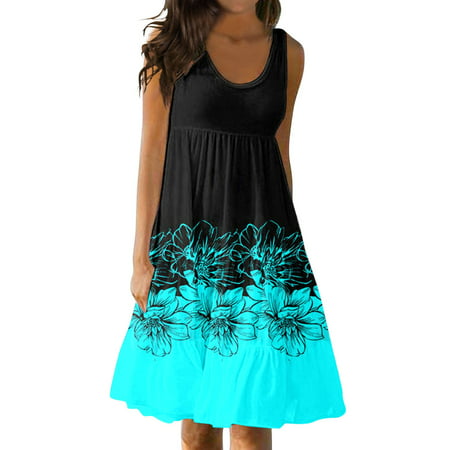 GWAABD Fall Dresses for Women 2022 Women Summer Dress Round Neck Sleeveless Tank Dress Beach Dress Swing Dress Fashion Loose MIDI Dress