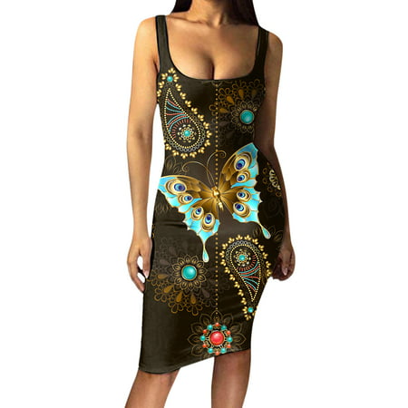GWAABD Long Sleeve Elegant Dress for Women Fashion Work Casual Slim Skirt Sleeveless Vest Fit Dress Women Printed Women S Dress
