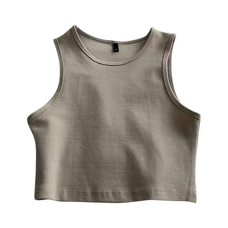 CLZOUD Plus Size T Shirts for Women Chemical Fiber Blending Summer Fashion Bm Knit Vest Gym Fitness Crew Neck Sleeveless Crop Top T Shirt M