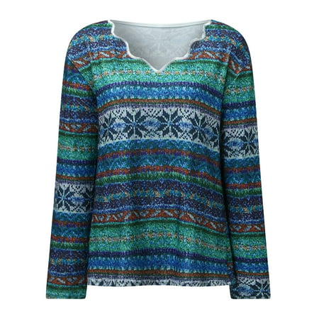 GWAABD Tops for Women Sweater Blouse Ladies Neckline Long Sleeve Printed V-neck Embroidered Women S Hoodies Sweatshirts