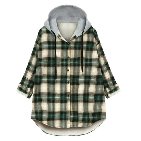 GWAABD Double Layer Design Raincoat Rain Pants Suitwomens Plus Dress Pants Women Fashion Plush Plaid Long Sleeve Shirt Cardigan Hooded Plush Oversize 