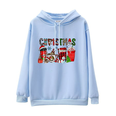 GWAABD Hoodie Sweatshirt for Women Pulover Ladies Casual Solid Color Print Long Sleeve Pullover Hooded Sweatshirt