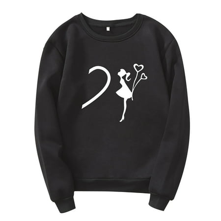 GWAABD Womens T-Shirts Crewneck Casual Tee Couple Long Pullover Plus Sleeve Round Print Neck Top Velvet (UNISEX) Sweatshirt Women S Blouse