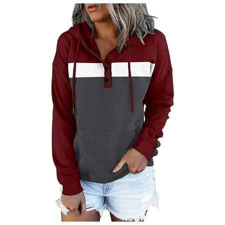 GWAABD Long Sleeve Women Women S Pullover Casual Sweatshirt Hoodies Warm Soft Top Button Down Long Sleeve Sweatshirts with Pocket