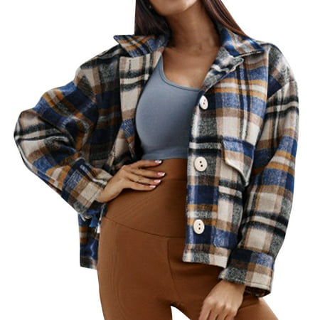 GWAABD Women Plaid Coat Long Sleeve Button Down Jackets Women S Overcoat Classic Button Down Plaid Printed Winter Lined Lapel Snow Coat Shirts Outwear