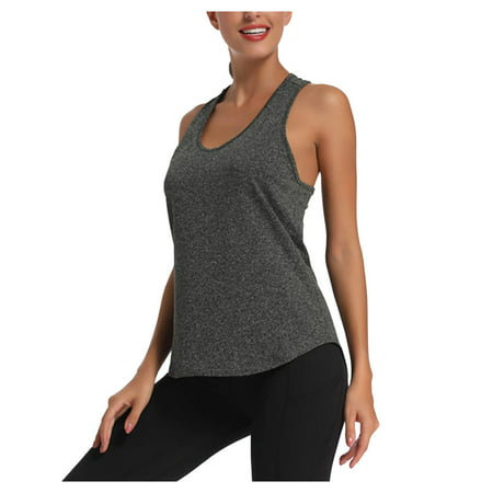 CLZOUD Women S Sleeveless Strappy Tank Grey Women Workout Tops Racerback Tank Yoga Shirts Gym Clothes
