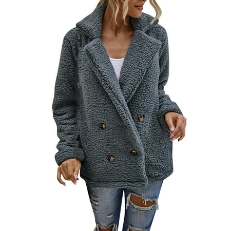 GWAABD Cute Zip up Hoodie Womens Fashion Pure Color Long Sleeve Button Cardigan Plush Casual Coat