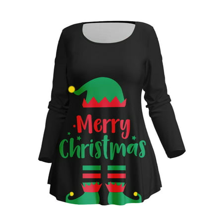 CLZOUD T Shirts Shirts for Women Casual Women Plus Size Long Sleeve Deer Head Pinting T Shirts Loose Casual Crewneck Tunic Soft Blouse Tops Xl