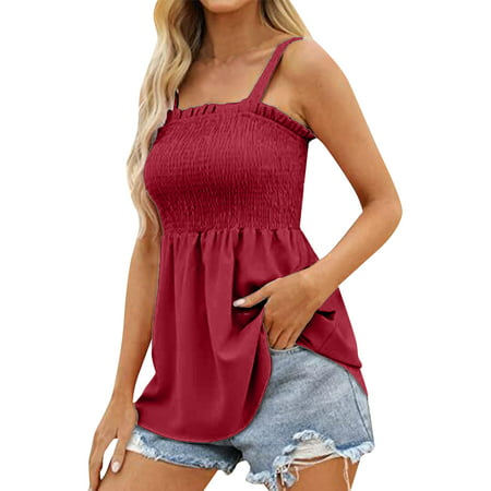 CLZOUD Cropped Muscle Tank for Women Women Casual Fashion Solid Multicolor Pleated Wrapped Chest Sleeveless Tank Top M