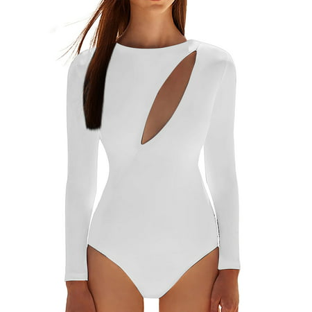 GWAABD Twist Front Bikini Set Womens Swimsuit Long Sleeve Solid Color Cutout Surfing Bathing Suit