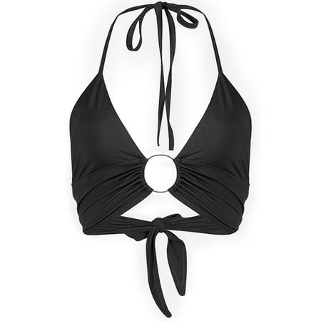 GWAABD Womens Tank Tops Casual Cami Summer Tops Women Halter Crop Backless Bandage Lace up Metal Ring Tank Bustier Top