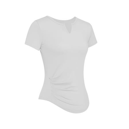 CLZOUD Women Shirts Summer White Brocade Double Sided Women S Pleated Sport V Neck Quick Dry Running T Shirt Shirt Casual Basic T Shirt Xl