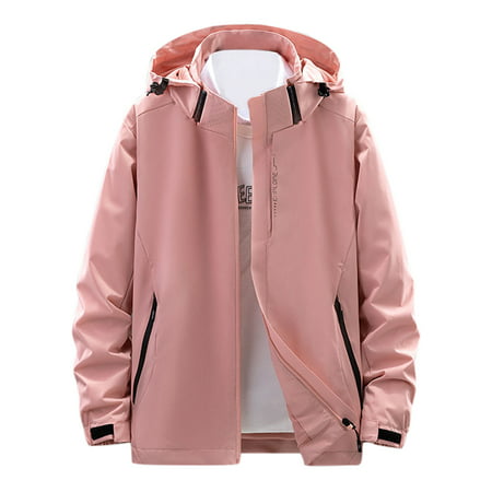 GWAABD Women Jacket Women S Outdoor Color Splice Detachable Hat Zipper Pocket WaterProof Coat