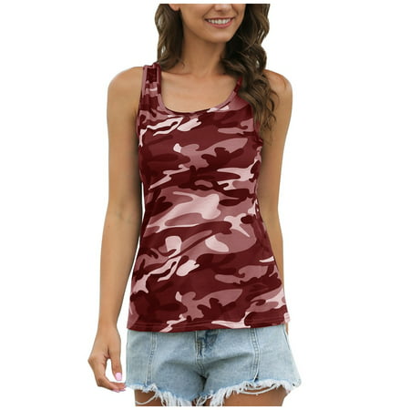 GWAABD Halterneck Crop Tops O Neck Fashion Tops Camouflage Sleeveless Women S Vest Wild T Shirt Women S Blouse