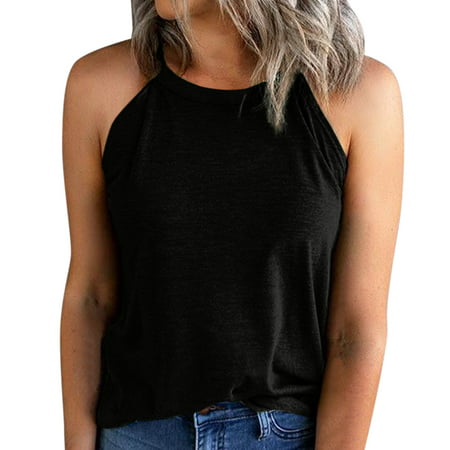 GWAABD Women S Solid Color Tank Tops Women S Aztec Solid Slim Top Shirts Fit O Neck Halter T-Shirt Top Vests Tank Sleeveless Shirt Elegant Top