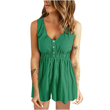 Guieoi Summer Dress Women S Summer Fashion Sleeveless Solid Camisole Suspenders Round NeckPullover Jumpsuits Summer Dresses 5509 on Clearance