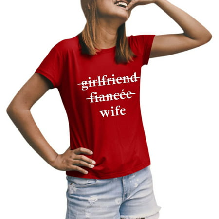 CLZOUD Work Shirts for Women Business Red Polyester Women S Casual Sweet Simple Printed T-shirt Comfortable Short Sleeve Couple Round Neck Top Xxxl