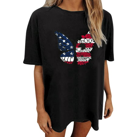 CLZOUD Women S Dressy Blouses Black Women Summer Casual Loose Large Size Round Neck Short Sleeve Top Funny Print T Shirt M