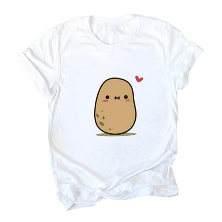 CLZOUD T-shirts for Women Trendy White Polyester Fashion Womens O-Neck Short Sleeve Potato Sack Plus Size Cotton Casual Top Xxl