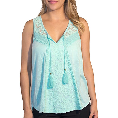 Taylor & Sage Juniors Lace Trim Tank Too-x-large,bright Mint Green