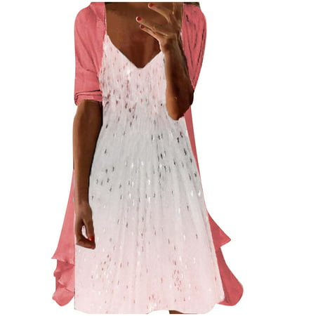 CLZOUD Women S Casual Dress Watermelon Red Polyester Spandex Women Vintage Floral Sleeveless Knee Length Dress 2 Piece Set Womens Chiffon Beach MIDI D