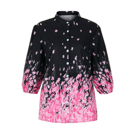 GWAABD Yellow Long Sleeve Shirt Women Casual Women S Stand-up Retro Half-Sleeve Fashion Collar Shirt Printed Women Shirts