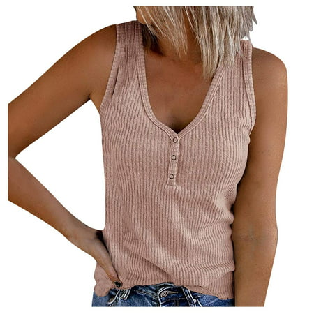 CLZOUD Cropped Camisole for Women Pink Women S V-neck Undershirt Sleeveless Button-down Casual Undershirt Shirt T-shirt Xxl