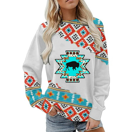GWAABD Womens Vintage Oversized Long Tunic Sweatshirts 2023 Womens Aztec Pullover Hoodie Vintage Western Hoodies Casual Long Sleeve Ethnic PatternTops