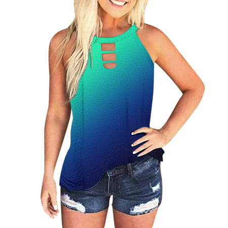 GWAABD Goth Tank Top Women Summer Shirt Casual Beach Cut Out Shirt Sleeveless Halter Hollow Out Tank Tops Fashion Top