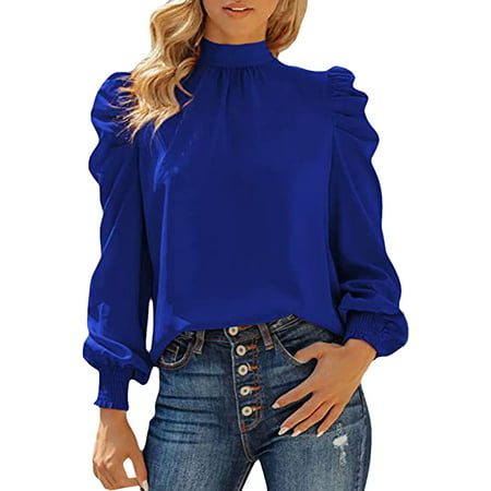 GWAABD Womens Tops Casual Women Puff Sleeves Shirt Turtleneck Shirt Long Sleeve Blouses Fall Shirt Tops