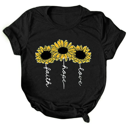 CLZOUD Women Shirts Summer Black Polyester Women Casual Letter Printing Short Sleeves O-Neck Loose T-Shirt Blouse Tops S