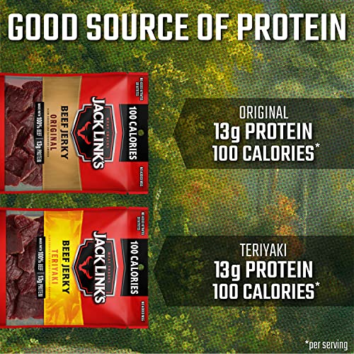 Jack Link's Beef Jerky Variety - Includes Original and Teriyaki Flavors, on the Go Snacks, 13g of Protein per Serving, 9 Count of 1.25 Oz Bags thumbnail