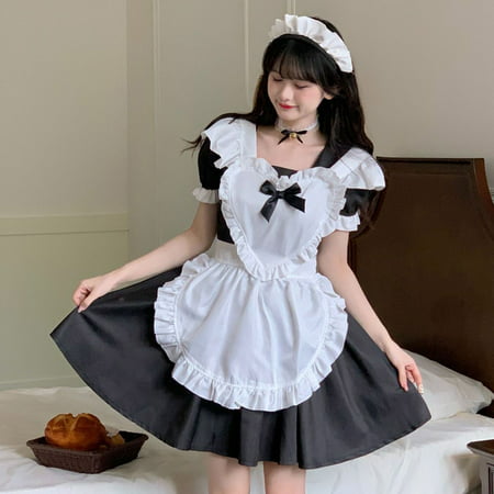 Kayannuo Dresses for Women 2023 Clearance Sun Dresses Women Summer Casual Woman Fashion Solid Cute Maid Dress Bow Decoration Skirt Uniform Dress Black