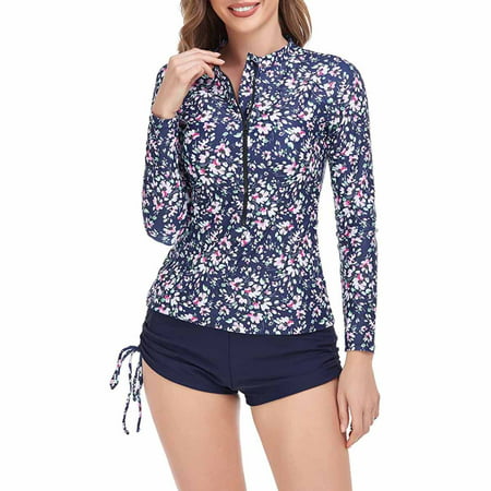 GWAABD Criss Cross Halter Bikini Top 2023 New Split Swimsuit Long Sleeve Printed Zipper Pants Drawstring Lace up Surfwear