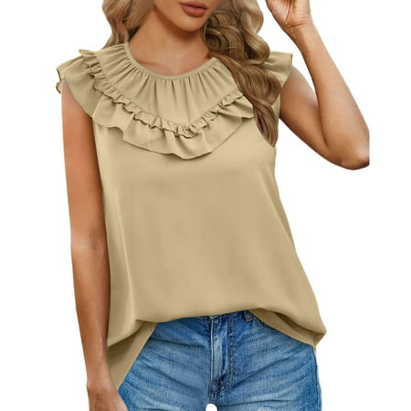 GWAABD Camisole Sleeveless Womens Summer Tank Tops for Women Sleeveless Chiffon Blouses Ruffle Elegant Top