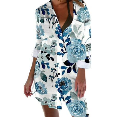 CLZOUD Womens Shirts Navy Women S Swimsuit Cover up Button Down Swimsuit Shirt Shirt Swimsuit Bikini Cover up Beachwear Xl