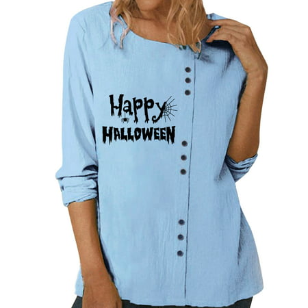 GWAABD Long Sleeve Tops Women Print Long Sleeve O Neck Cotton Linen T Shirt Tops Casual Blouse