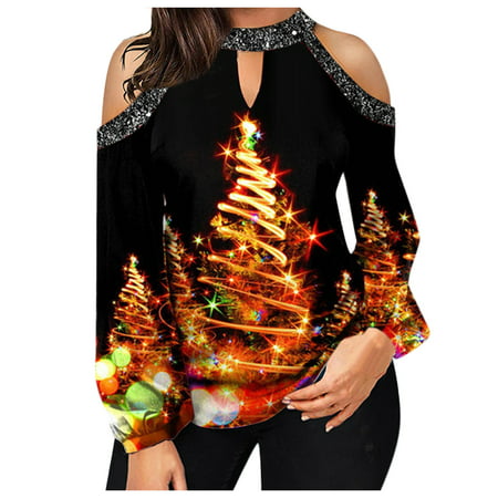 CLZOUD Womens Casual Shirts Black Women Casual Off Shoulder Long Sleeve Blouse Shirt Tops S