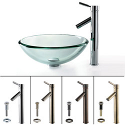 Kraus Glass Vessel Sink, Bathroom Faucet, Pop up Drain, Mounting Ring (Antique Brass)