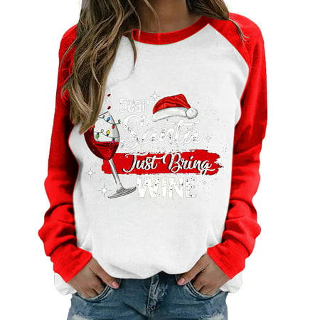 CLZOUD Smart Casual Shirts for Women Red Ladies Fashion Glass Printed Long Sleeve Sleeve Sleeve Sleeve Color T Shirt Xxxl