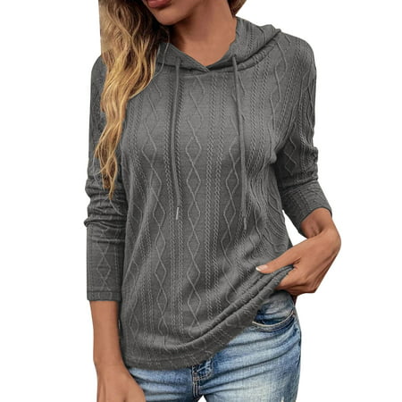 GWAABD Women Cute Sweatshirt Women S Drawcord Pullover Casual Long Sleeve Top Solid Color Sweatshirt Hoodie