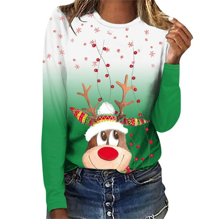 GWAABD Fashion Tops Womens Top Print T Shirt Long Sleeve Fashion Loose Casual Long Sleeve Top