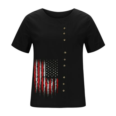 GWAABD Womens Shirts Trendy Summer Womens Short Sleeve Crew Neck Floral Fit Printed Top T Shirts Casual Linen Tee Blouse