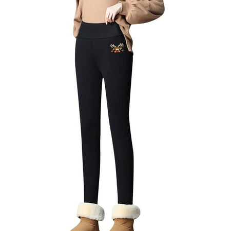 GWAABD Flare Workout Pants Womens Autumn Winter Warm Pants Christmas Deer Head Print Plush Leggings Casual Pants