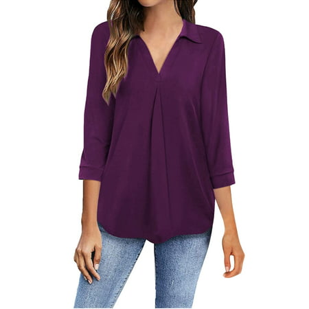 GWAABD Tops for Women New European and American Temperament Chiffon Women S Pullover Loose V Neck Shirt Top