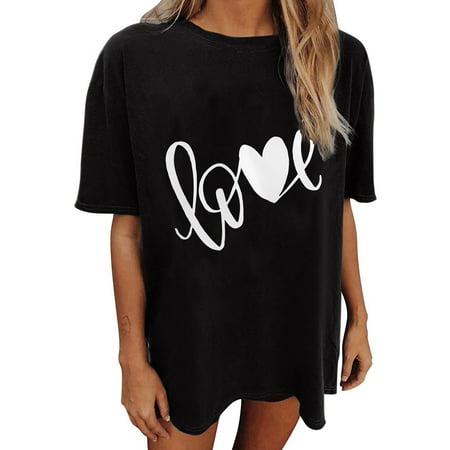 GWAABD Tunic Dress Women S Short Sleeve Crew Neck Lettered Printed T Shirt Top Casual Loose Shoulder T Shirt Blouse