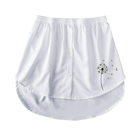 CLZOUD Summer Dresses Casual White Women S Mini Underskirt Lower Skirt Sweep Shirt Extension Skirt with Buttons Shirt Extension Layering Top Bottom S