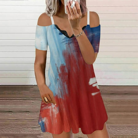 Perfect Summer Gift HIMIWAY Maxi Cheap MIDI Wedding Guest Plus Size Women 7950 Summer Loose Casual Large Size Independence Day V-Neck Sleeveless Dress