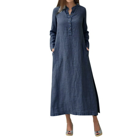GWAABD Bump Friendly Dresses Women Kaftan Cotton Long Sleeve Plain Casaul Oversize Shirt Dress Plus
