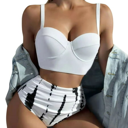 GWAABD Women Cross Bikini Set Bikini Sets for WomenWomen High Neck Top Knotted Front Set High Waisted Bathing Suit Bikini Top